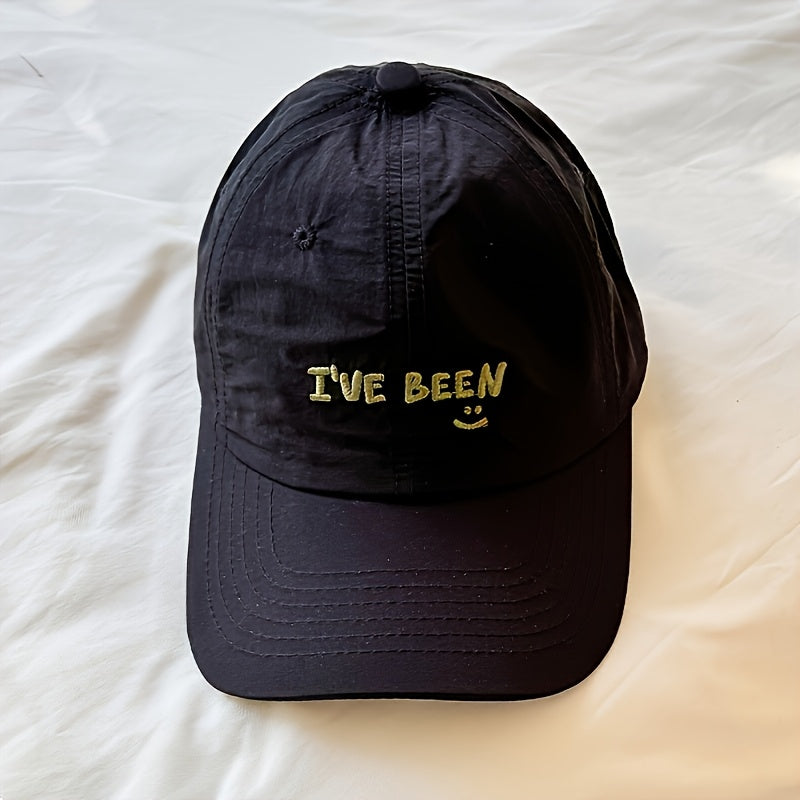 2pcs Baseball Cap Set, Beige + Khaki Quick-Dry Letter IVE Been Embroidered joyful Face Thin Breathable Caps for Men and Women, Suitable for Outdoor Hiking, Camping, Beach Outings, Street Drawing, Playing Ball