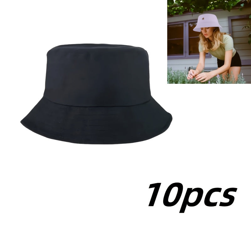 10pcs Custom Photo Bucket Hats - Unisex Adjustable Cap, Lightweight & Foldable Design for Beach, Travel, Outdoor Activities | Multi-Functional Fishing Hat