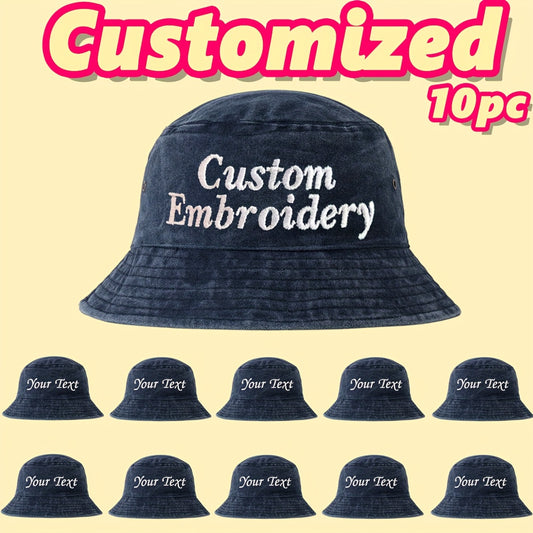 10pcs Customizable Bucket Hats with Embroidery - Soft Pink, Breathable Fabric, Adjustable Drawstring, Perfect for Parties, Camping & Weddings, Party Accessories, Fantasy Theme, Comfortable Fit
